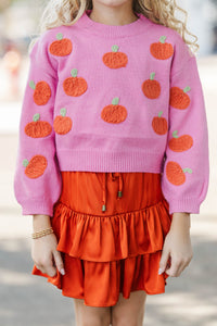 Girls: Feeling Just Fine Pink Pumpkin Sweater