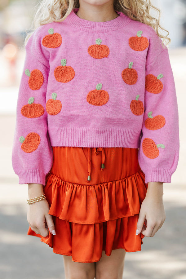 Girls: Feeling Just Fine Pink Pumpkin Sweater