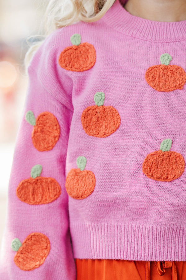 Girls: Feeling Just Fine Pink Pumpkin Sweater