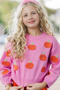 Girls: Feeling Just Fine Pink Pumpkin Sweater