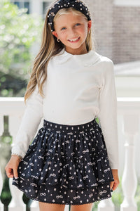 Girls: Sweet Dreams Black Bow & Rose Print Skort