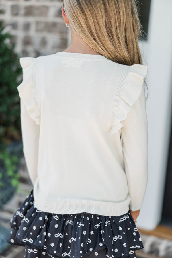 Girls: In My Best Cream Ruffle Sweater