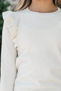 Girls: In My Best Cream Ruffle Sweater