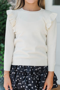 Girls: In My Best Cream Ruffle Sweater