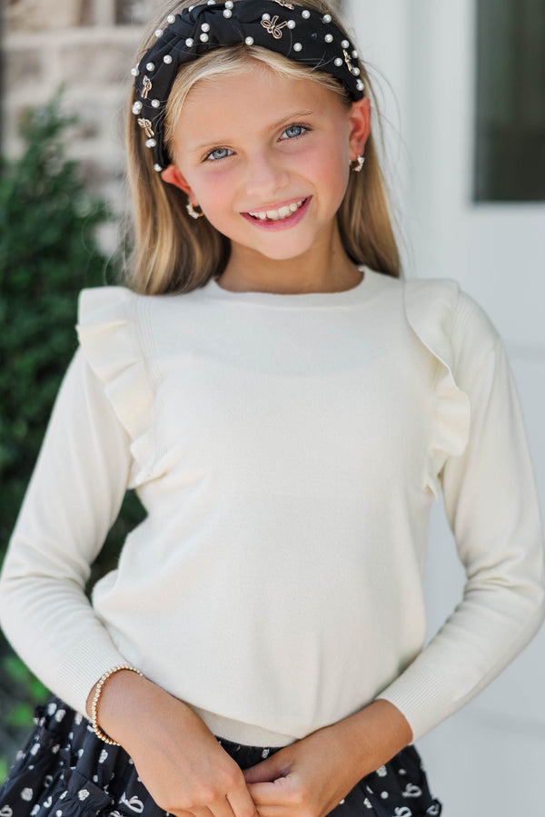 Girls: In My Best Cream Ruffle Sweater