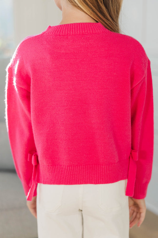 Girls: What A Feeling Fuchsia Side Tie Sweater