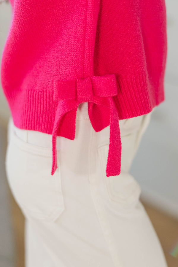 Girls: What A Feeling Fuchsia Side Tie Sweater