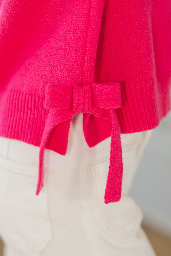 Girls: What A Feeling Fuchsia Side Tie Sweater