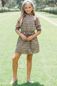 Girls: Braids And Blooms Brown Medallion Dress