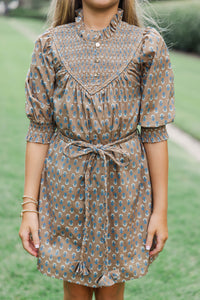 Girls: Braids And Blooms Brown Medallion Dress