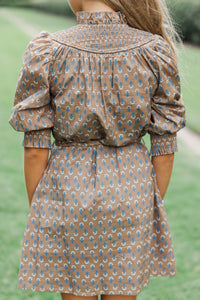 Girls: Braids And Blooms Brown Medallion Dress