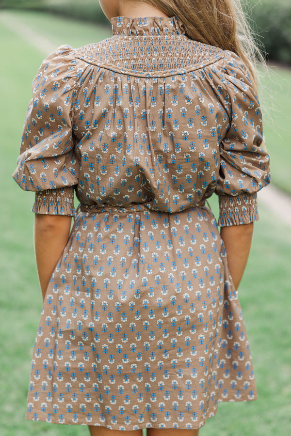 Girls: Braids And Blooms Brown Medallion Dress