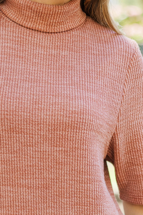 Into The Rhythm Rust Ribbed Sweater Dress