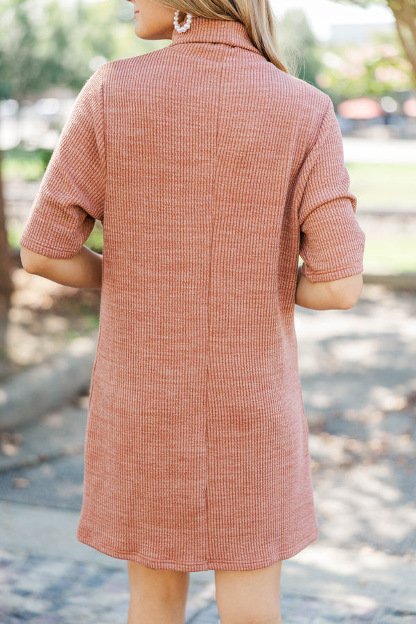Into The Rhythm Rust Ribbed Sweater Dress