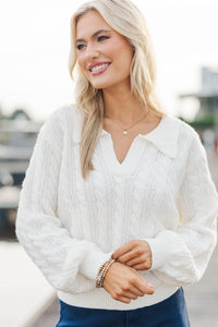 Been There White Cable Knit Sweater