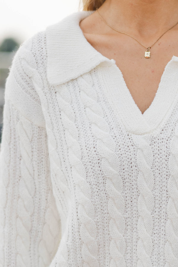 Been There White Cable Knit Sweater