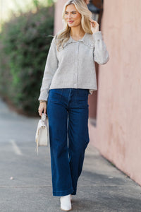 With You My Darling Gray Ruffle Collar Cardigan