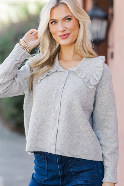 With You My Darling Gray Ruffle Collar Cardigan – Shop the Mint