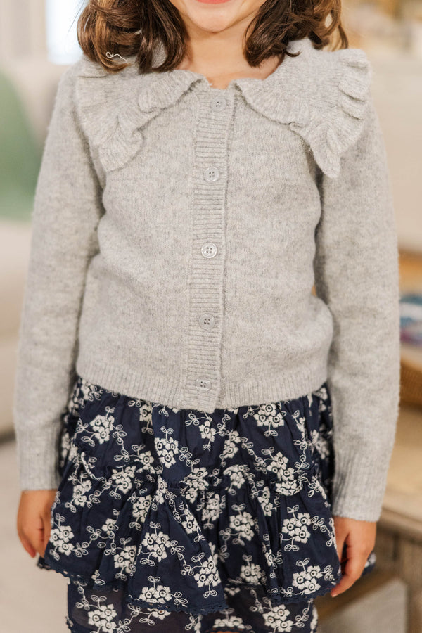 Girls: Always Prepared Gray Ruffle Collar Cardigan