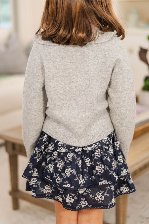 Girls: Always Prepared Gray Ruffle Collar Cardigan