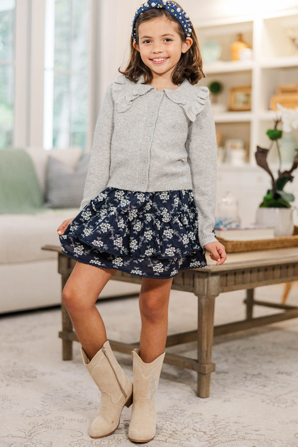 Girls: Always Prepared Gray Ruffle Collar Cardigan