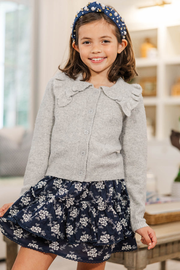 Girls: Always Prepared Gray Ruffle Collar Cardigan
