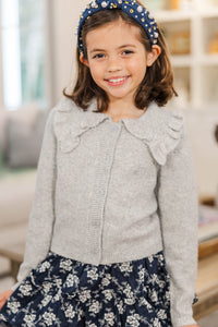 Girls: Always Prepared Gray Ruffle Collar Cardigan