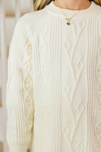 Girls: Cozy Afternoons Cream Pleated Sweater Dress