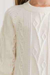 Girls: Cozy Afternoons Cream Pleated Sweater Dress
