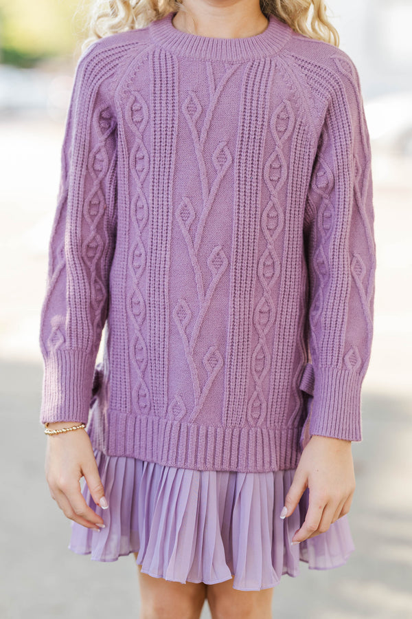 Girls: Cozy Afternoons Lavender Pleated Sweater Dress