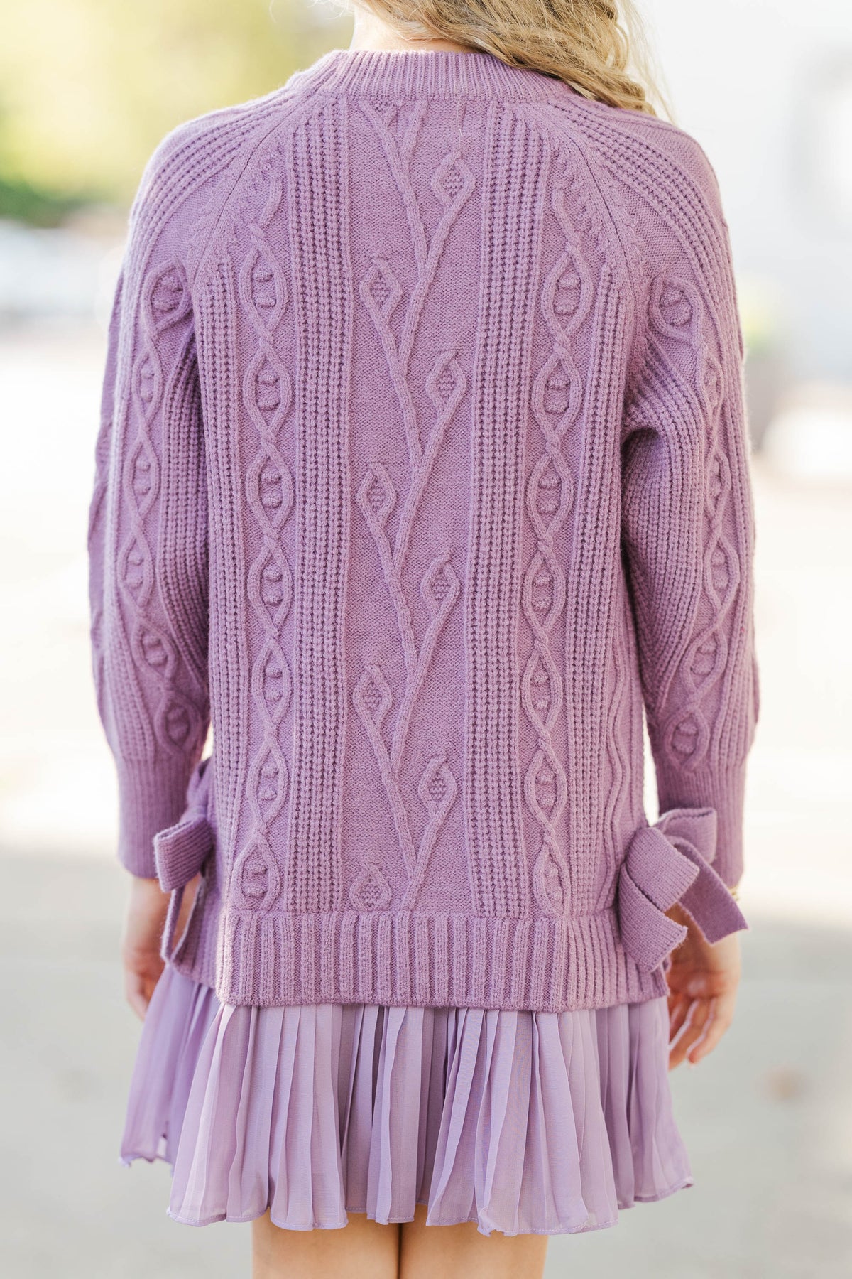 Girls: Cozy Afternoons Lavender Pleated Sweater Dress – Shop the Mint