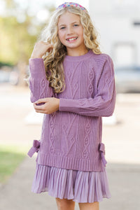 Girls: Cozy Afternoons Lavender Pleated Sweater Dress