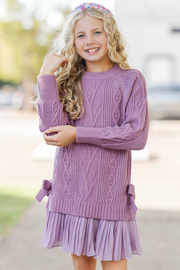 Girls: Cozy Afternoons Lavender Pleated Sweater Dress
