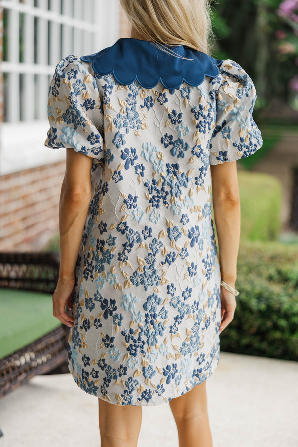 The Beauty In Me Navy Brocade Dress