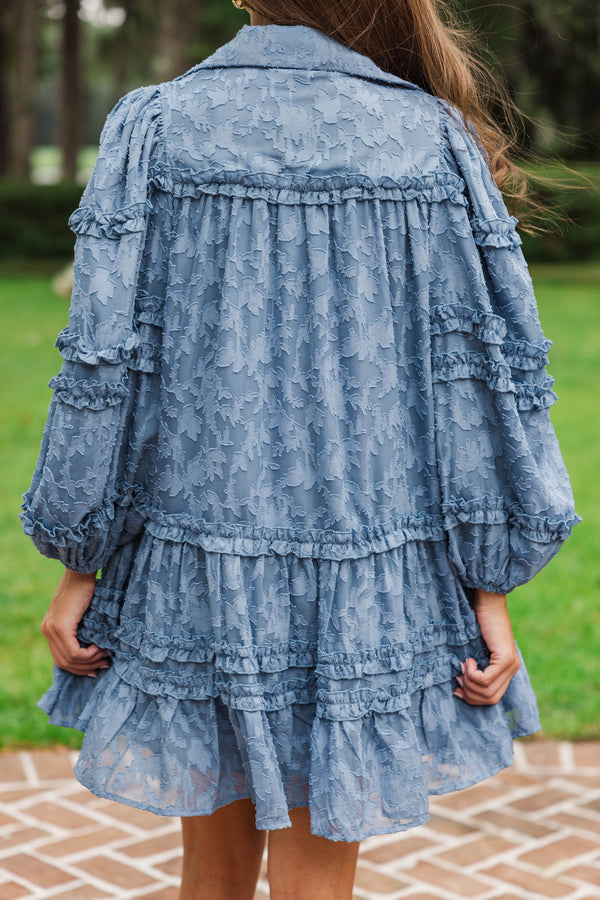 Beautifully Stated Teal Textured Ruffle Dress