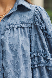 Beautifully Stated Teal Textured Ruffle Dress