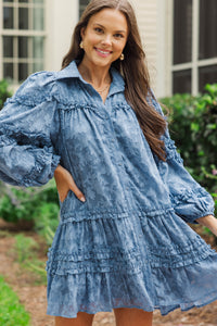 Beautifully Stated Teal Textured Ruffle Dress