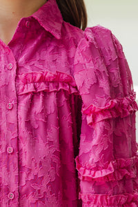 Girls: Just Keep It Up Magenta Textured Ruffled Dress