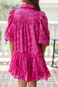 Girls: Just Keep It Up Magenta Textured Ruffled Dress