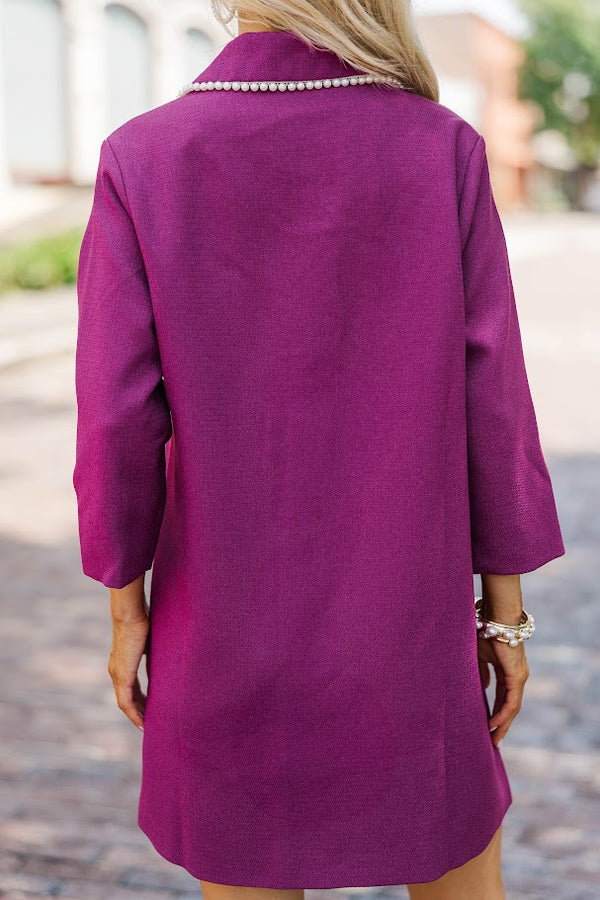 The Kindness Plum Purple Pearl Embellished Button Down Dress