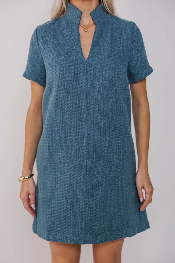 The Latest Teal Tweed Dress