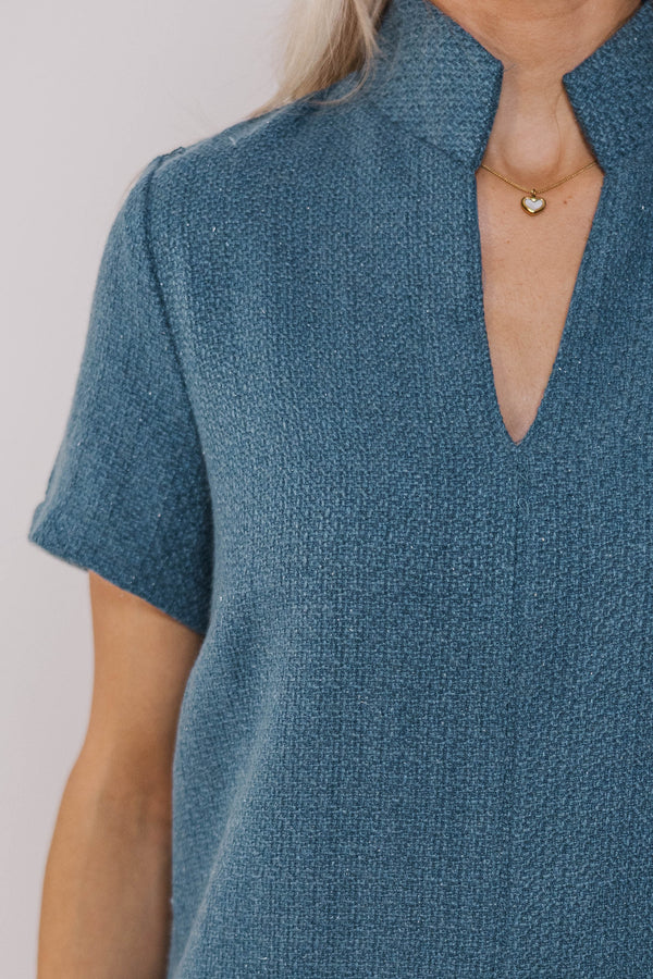 The Latest Teal Tweed Dress