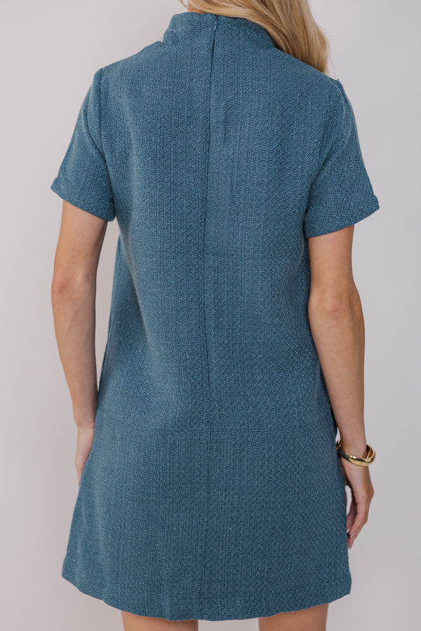 The Latest Teal Tweed Dress