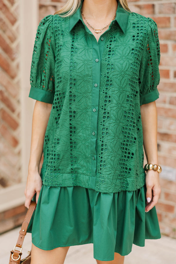 Whispering Lace Emerald Drop Waist Dress