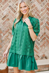 Whispering Lace Emerald Drop Waist Dress
