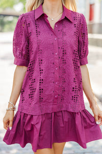 Whispering Lace Plum Drop Waist Dress