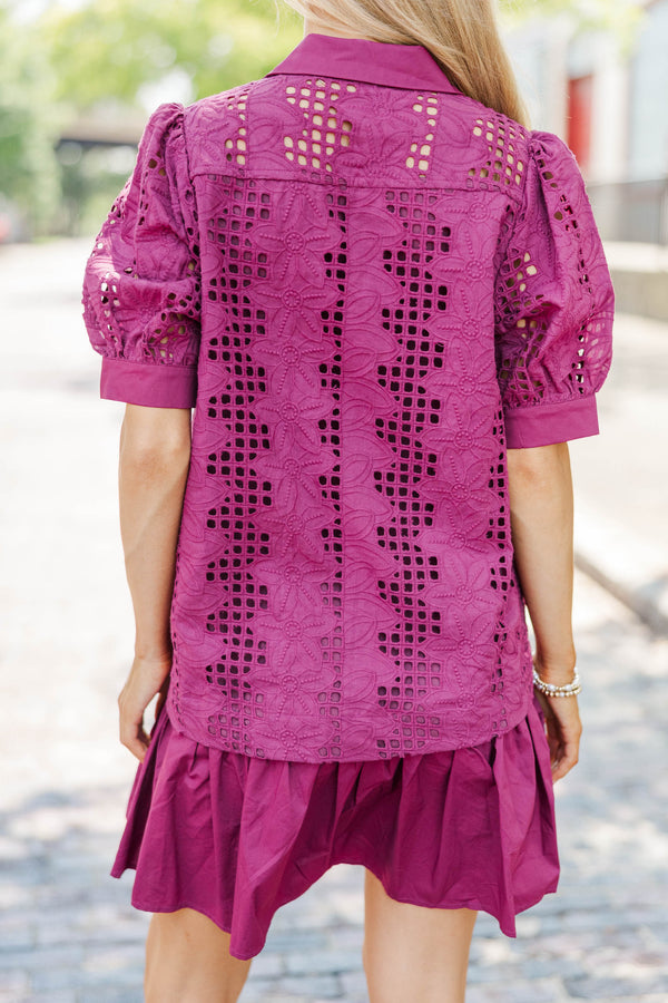 Whispering Lace Plum Drop Waist Dress