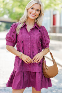 Whispering Lace Plum Drop Waist Dress