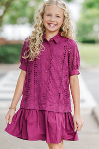 Girls: Whispering Lace Plum Babydoll Dress
