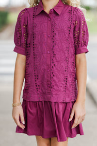 Girls: Whispering Lace Plum Babydoll Dress